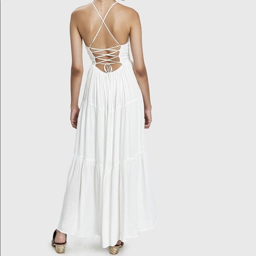 FARROW Phoebe Cross Back Maxi Dress in White Sz L